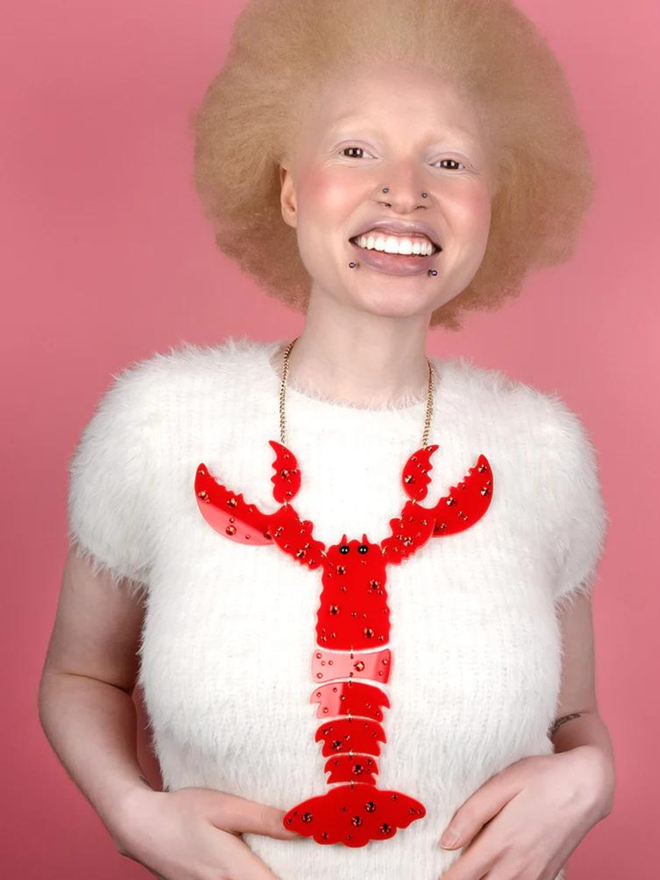 Lobster Statement Necklace - Recycled Red
