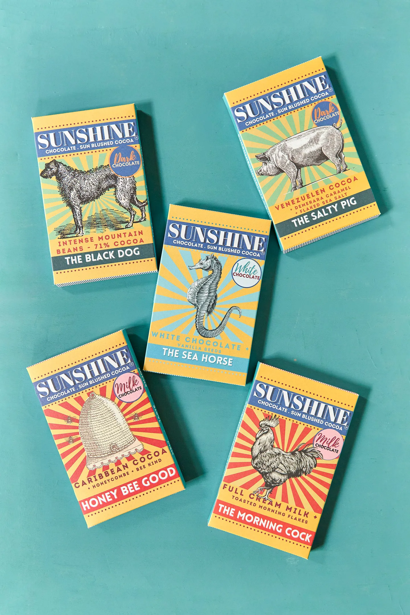 5 chocolate bars with animal designs
