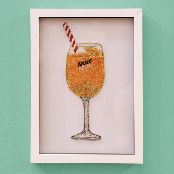 Aperol spritz embroidered artwork