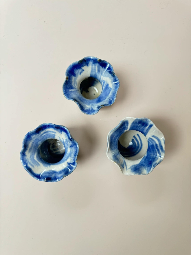 hand painted blue and white ceramic bud vases