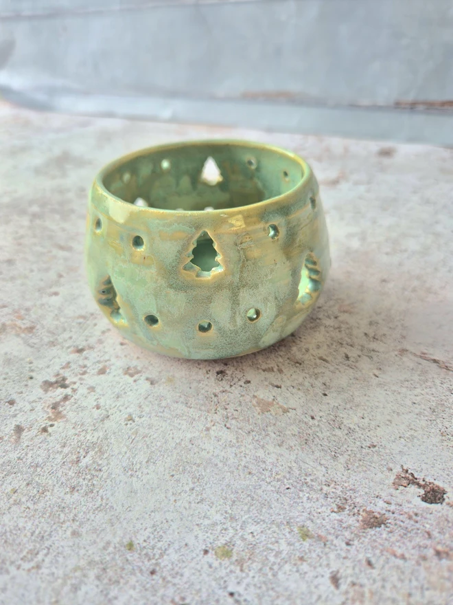 Christmas Tree Tea Light holder, Christmas votive, Christmas decorations, christmas accessories, Green, jenny Hopps Pottery