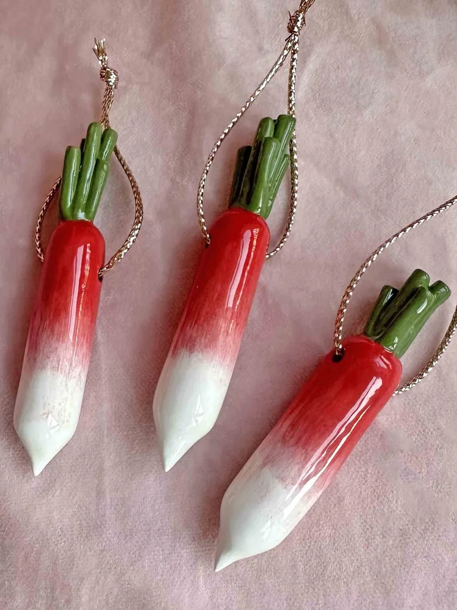 handmade ceramic radish hanging christmas decorations