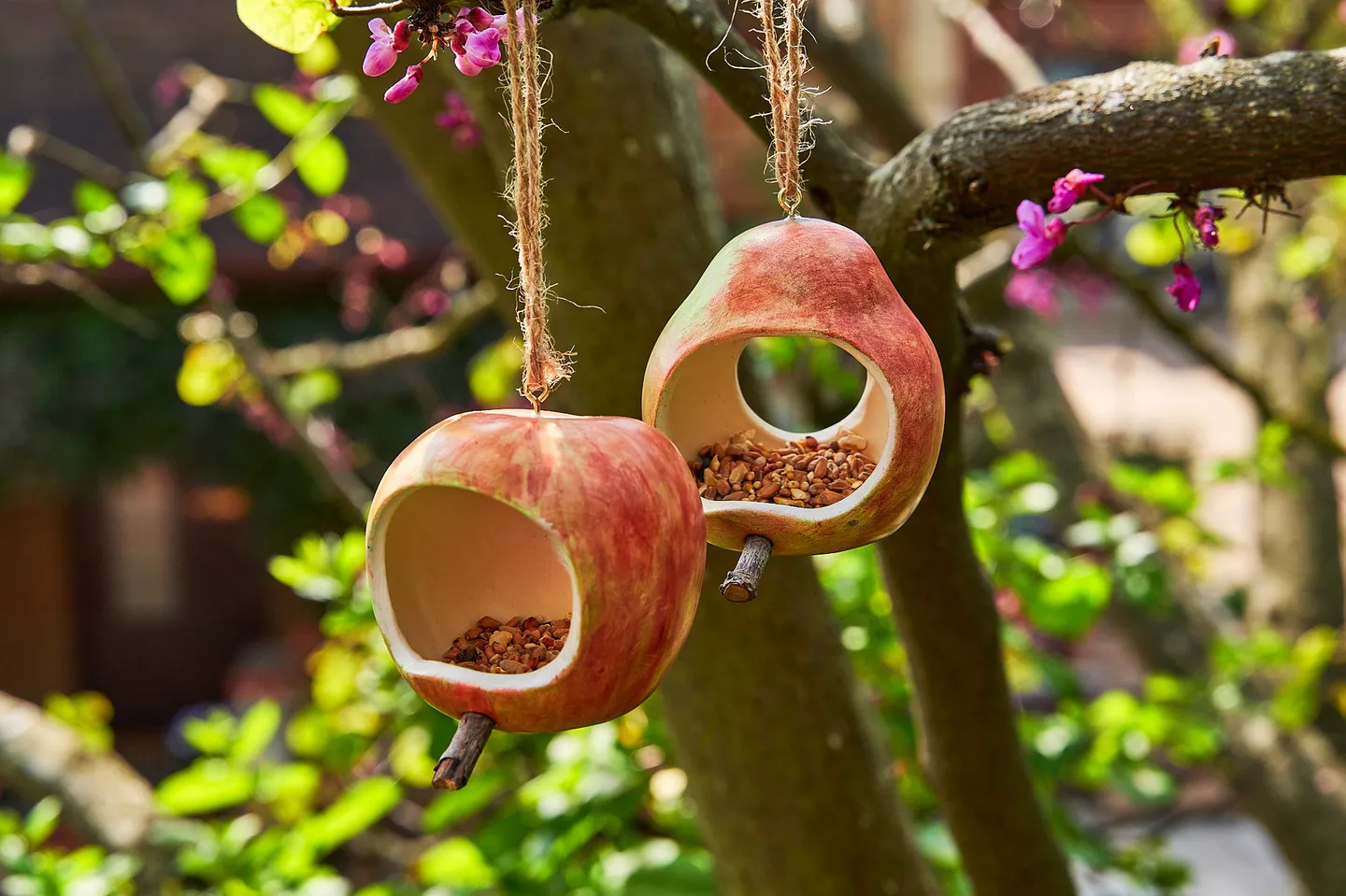 Ceramic apple bird feeders