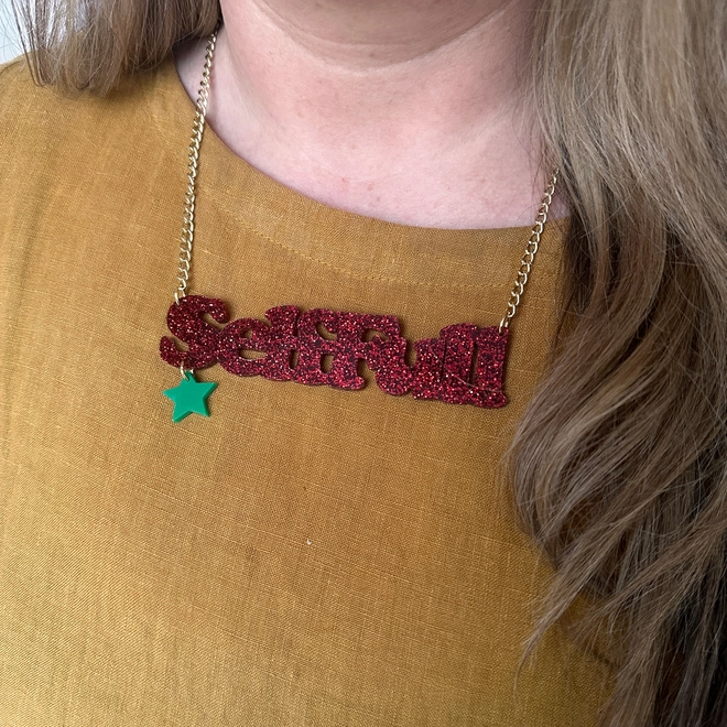Holly Tucker in the Self-full Tatty Devine Necklace for Christmas