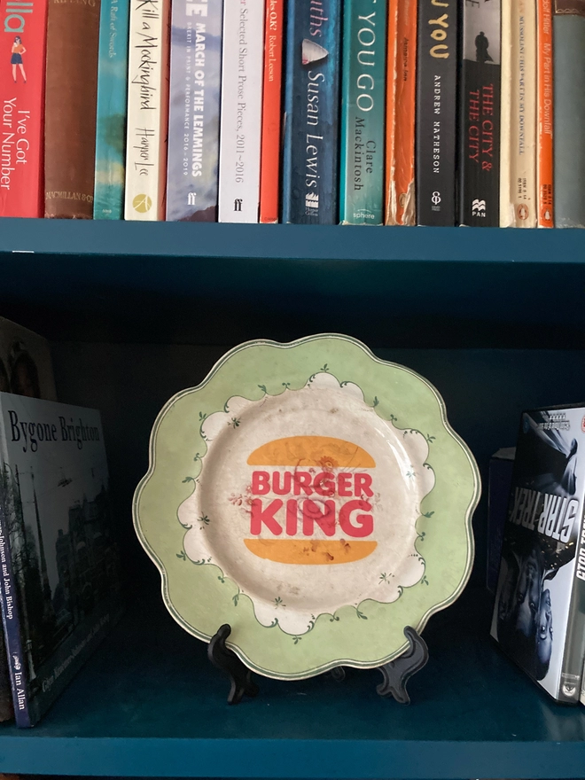 Burger King, Burger King Plate, Vintage Plate, Handprinted Plate, Handprinted Vintage Plate, Handmade Vintage Burger King Plate, Original, Unique, Original Gift