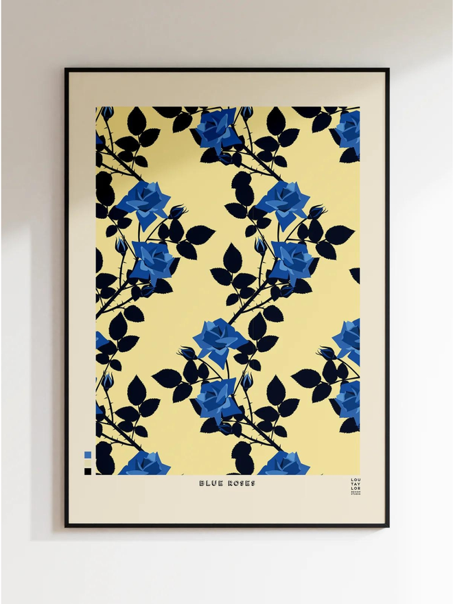 blue roses on cream background Giclee print