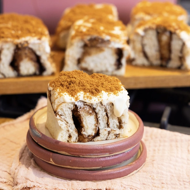 Biscoff buns of joy. A biscuit flavoured bun on a small plate