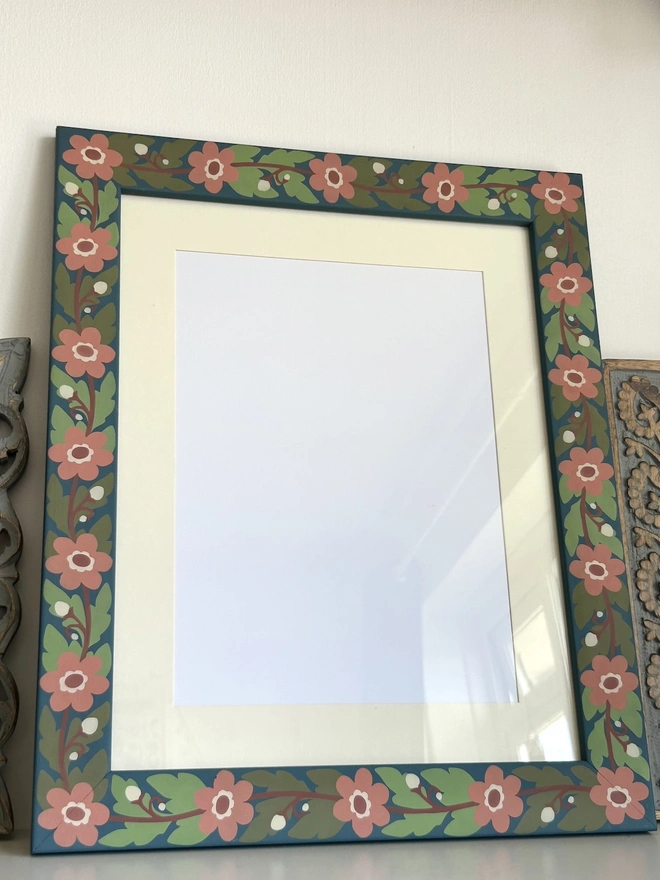 Hand Painted Pink Flower Chain Picture Frame