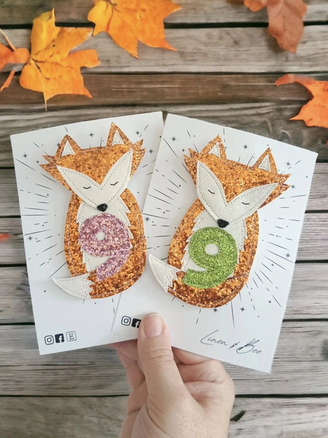 Personalised Glitter Fox Birthday Badge