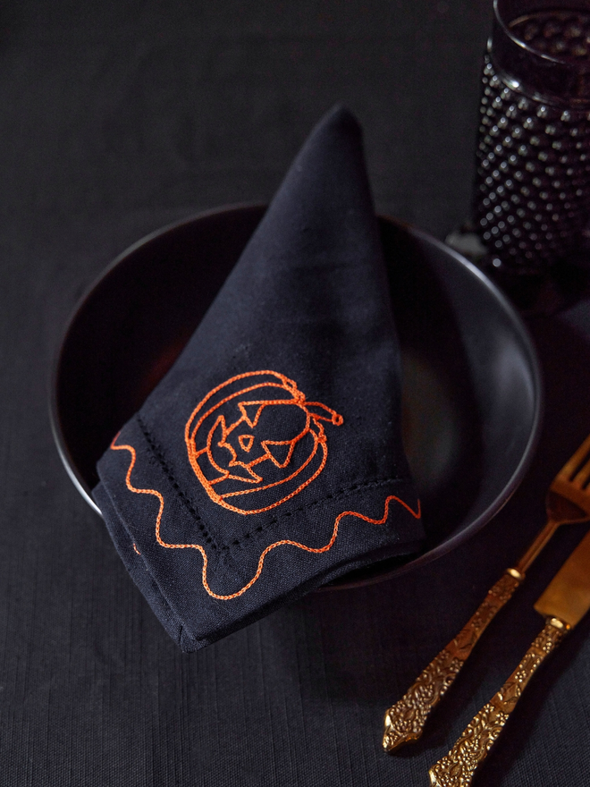 Set of 6 Embroidered Halloween Napkins