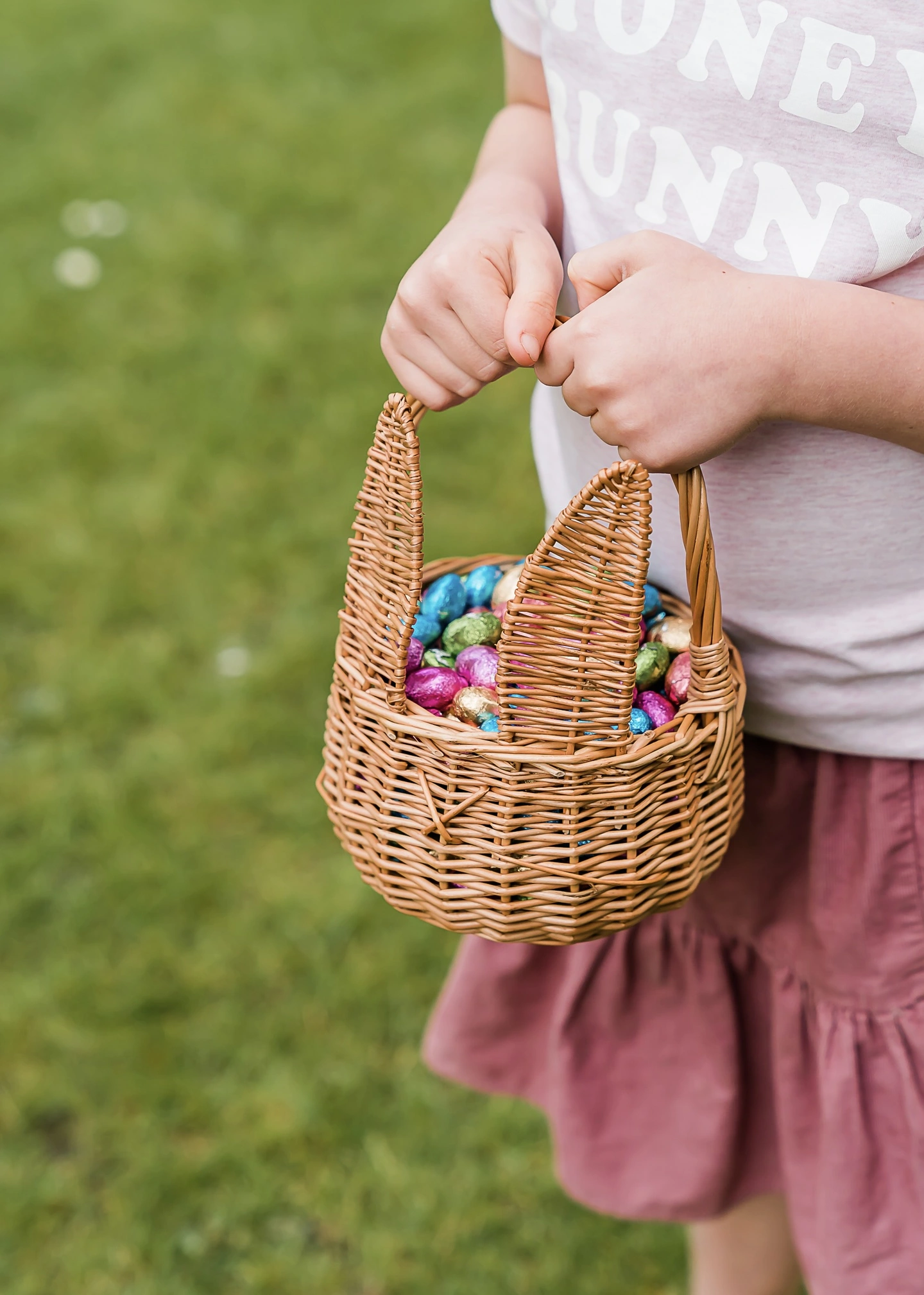 Bunny shaped easter egg hunt wicker basket