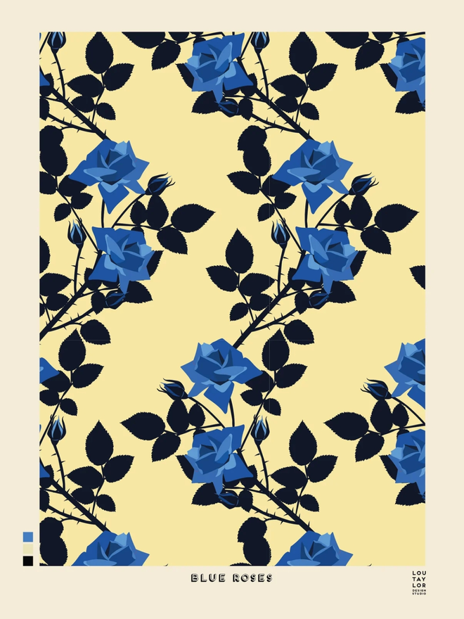 blue roses on cream background Giclee print