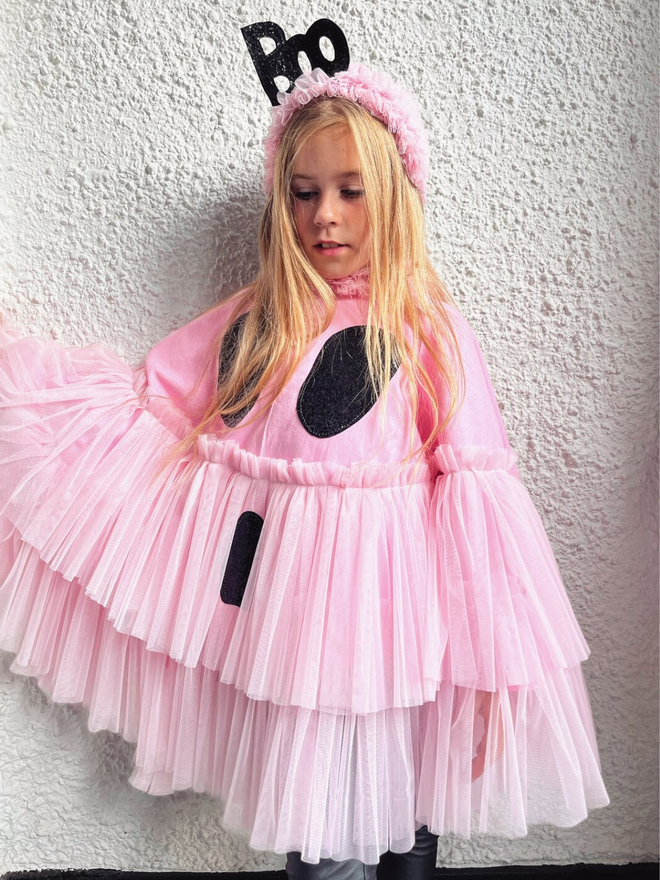 Kids Pink Ghost Tie Back Halloween Cape