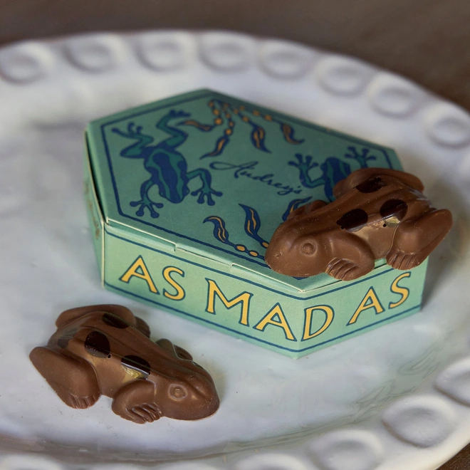 As mad as a box of frogs chocolate. Frog shaped chocolate 