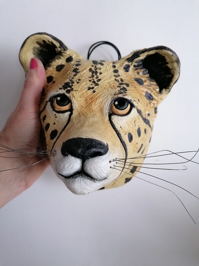 Ceramic Cheetah Head Sculpture