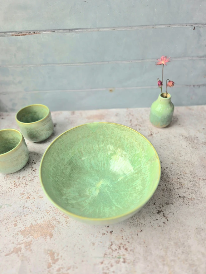 ceramic serving bowl, pottery serving bowl, Jenny Hopps Pottery, aQUA TURQUOISE, GREEN, Gift, 