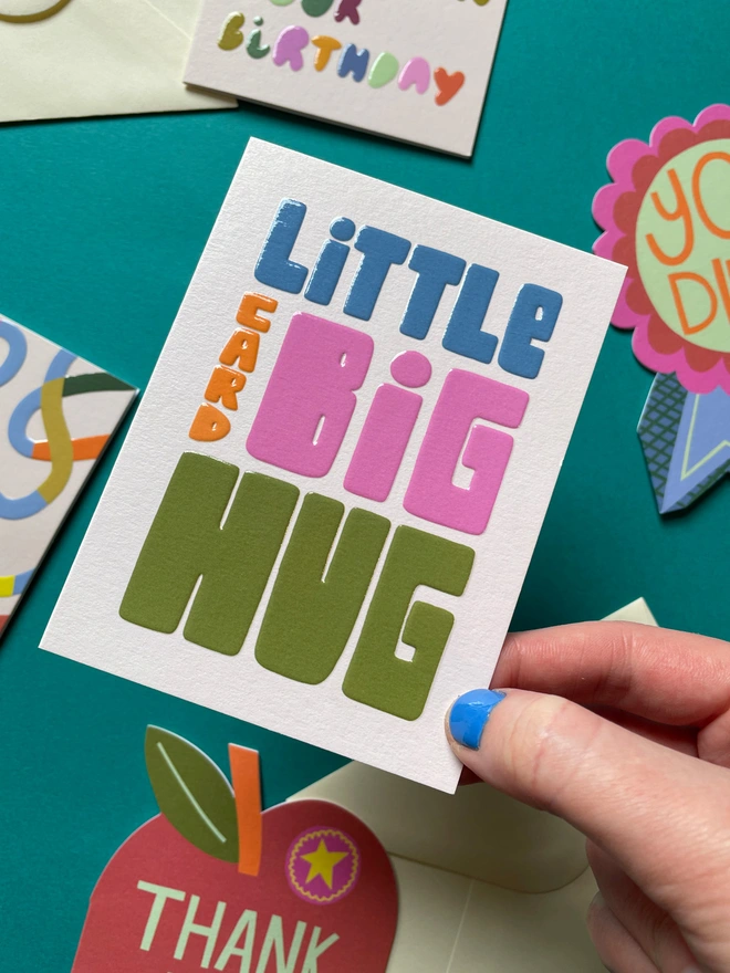 Colourful Mini Thinking Of You Greeting Card ‘Little Card Big Hug' | Raspberry Blossom