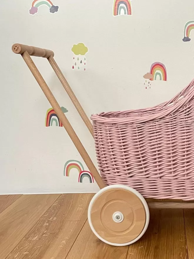 Light Pink Wicker Pram