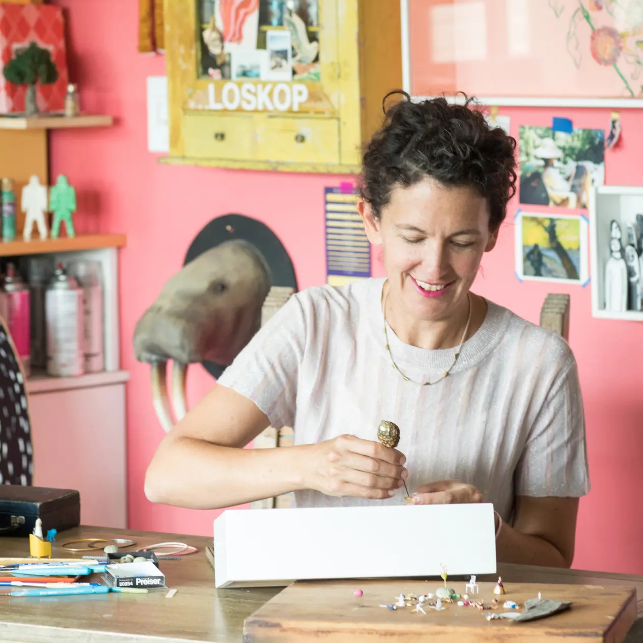 Lisa Swerling at work in her Glass Cathedrals studio