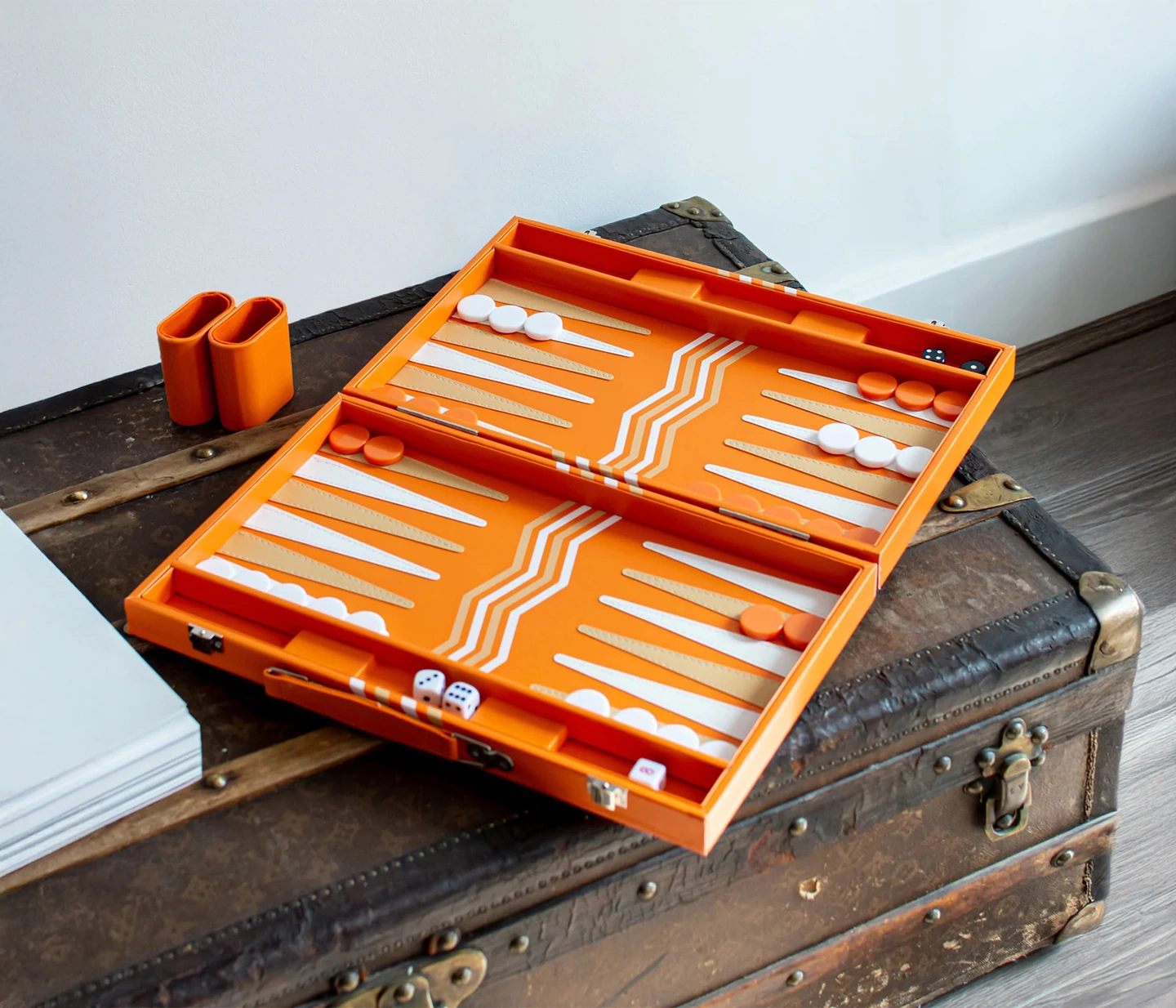 Orange leather backgammon board 