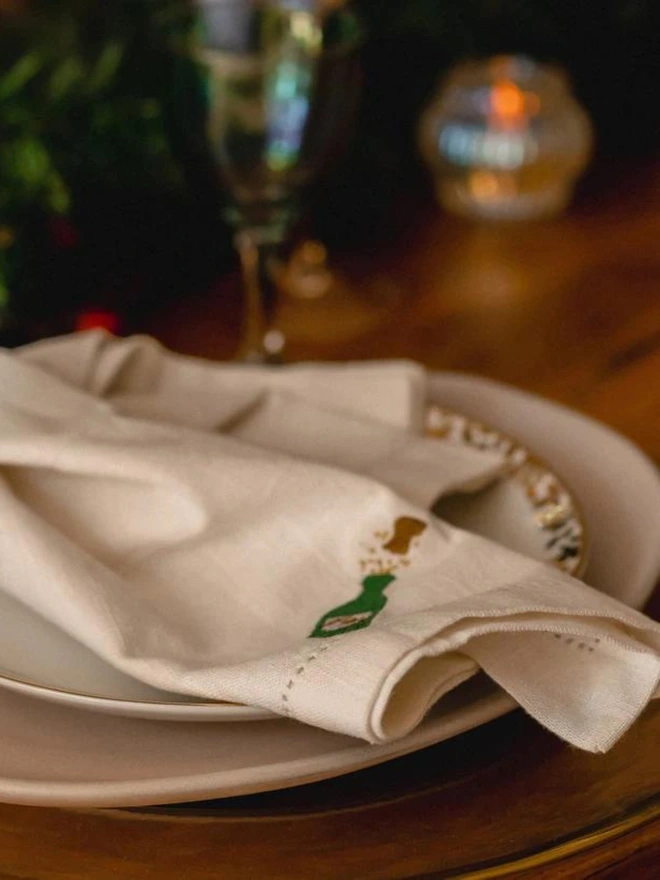 The Champagne Bottle Embroidered Napkin