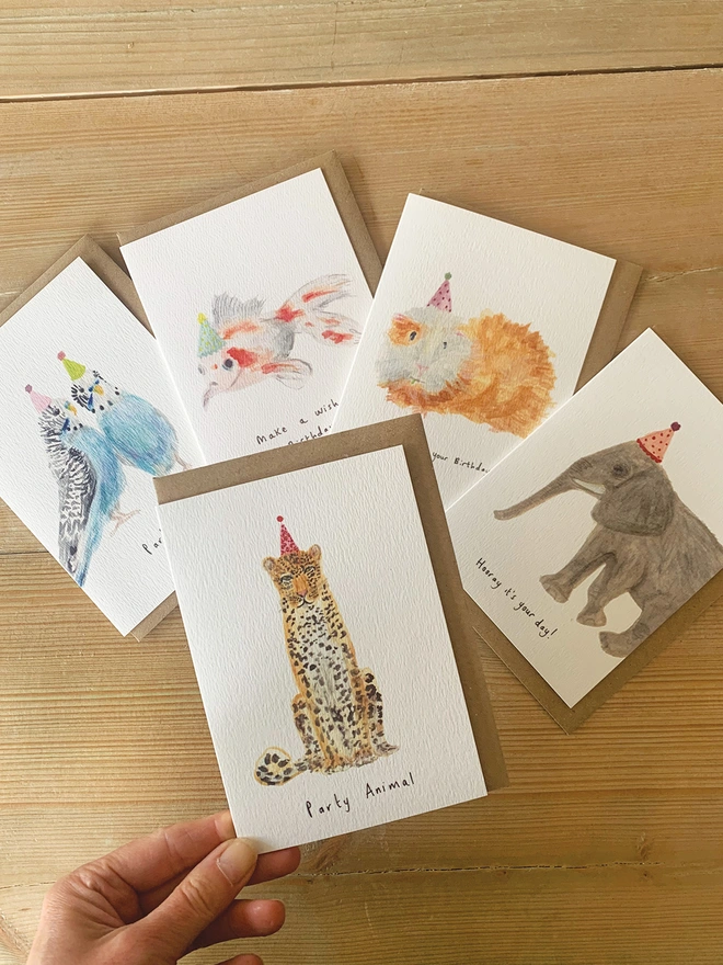 Selection of 5 Party Animal Greeting Cards 