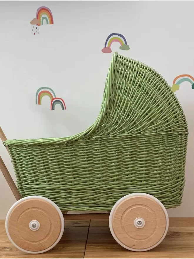 Green Wicker Pram