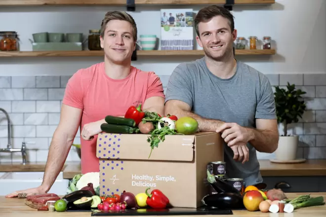 Mindful Chef founders Myles Hopper and Giles Humphreys in their kitchen