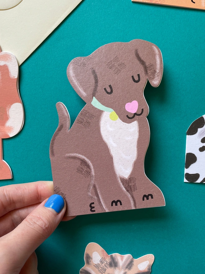 Cute Chocolate Brown Puppy Mini Greeting Card For Dog Lovers | Raspberry Blossom