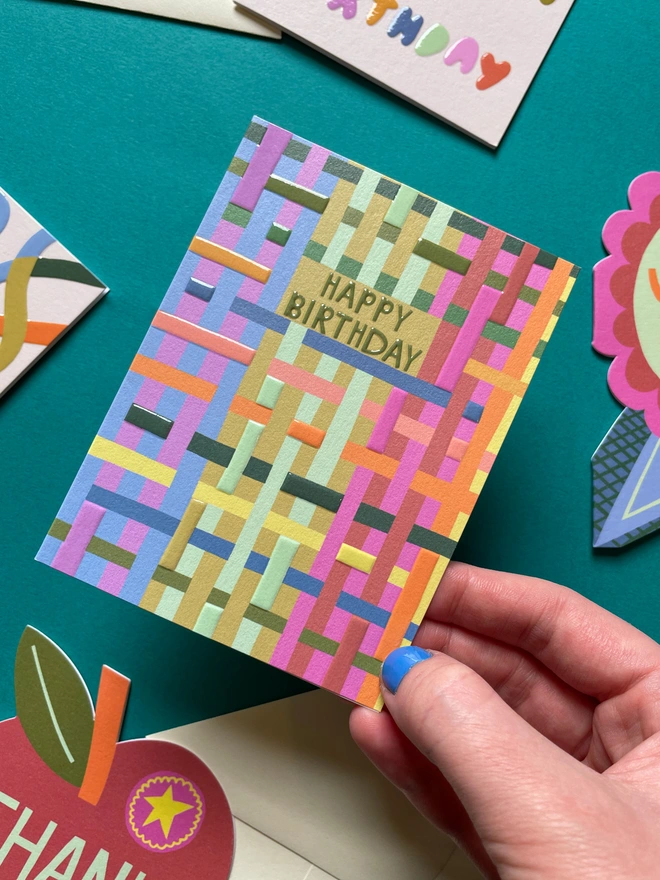  Joyful Mini Birthday Card Colourful Check Pattern | Raspberry Blossom