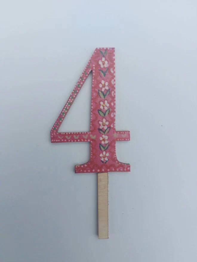 Number 4 - Wooden Cake Topper