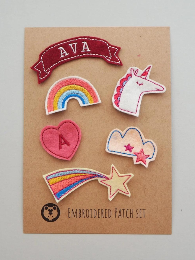 Personalised Rainbows And Unicorns Patch Set