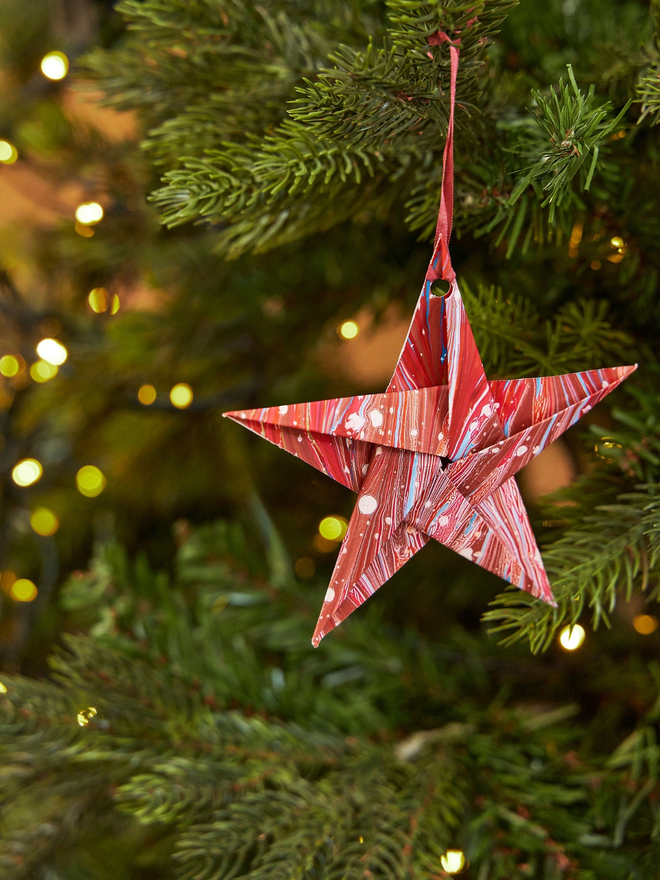 Hand marbled star decoration