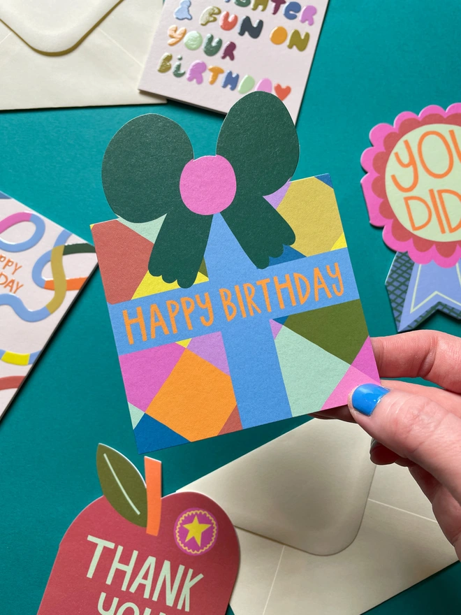 Joyful and Colourful Mini Birthday Present Shaped Greeting | Raspberry Blossom