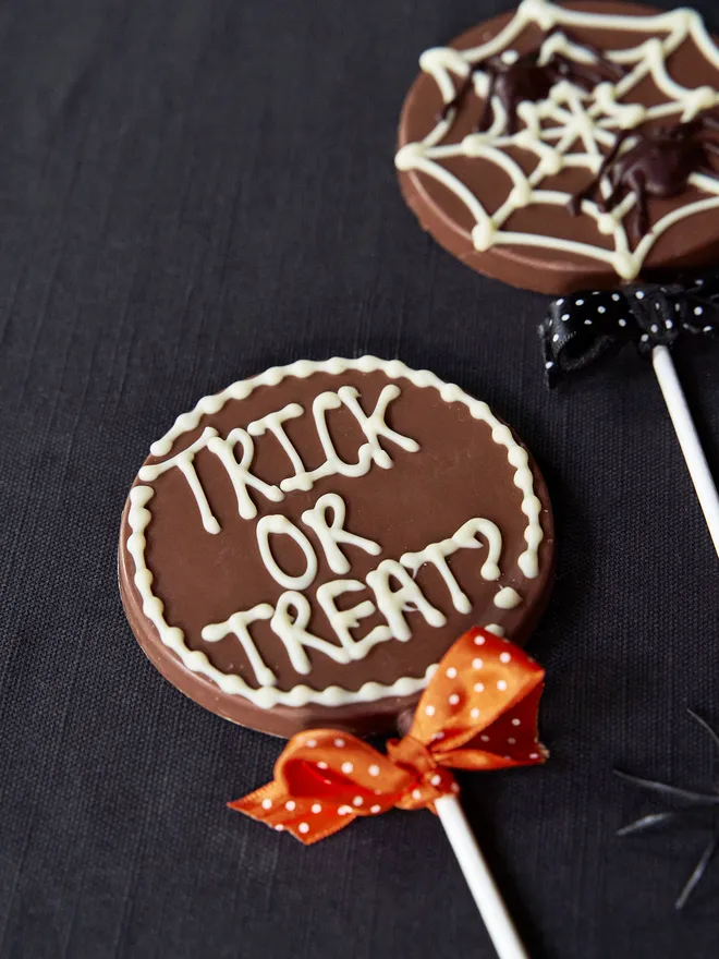 Trick or treat Halloween chocolate lollipop