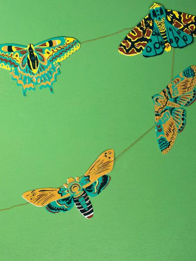 moth screen print halloween garland decoration