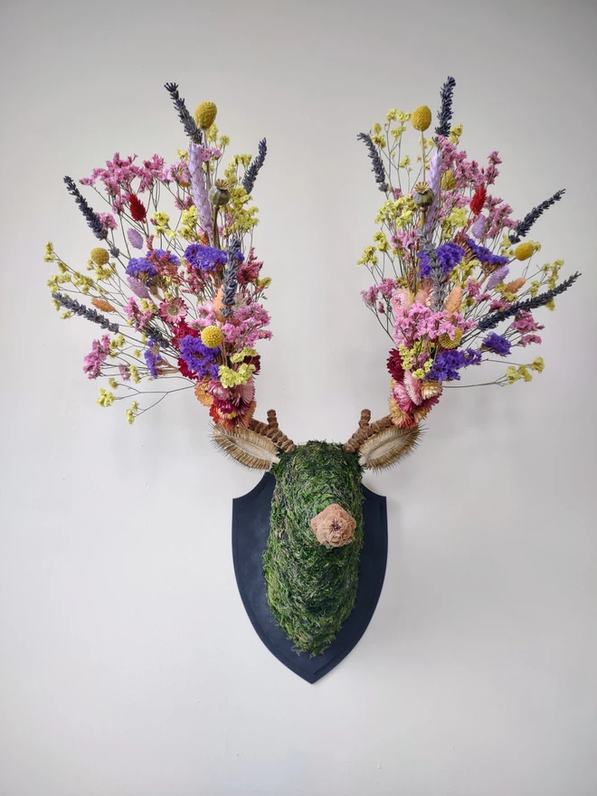 Botanical Stag Head Wall Mount Flower Meadow Faux Taxidermy Cotswold Flora 