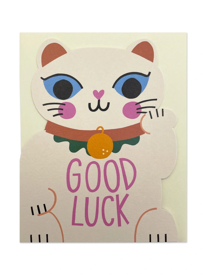 Cute Mini Lucky Cat Shaped Good Luck Card | Raspberry Blossom