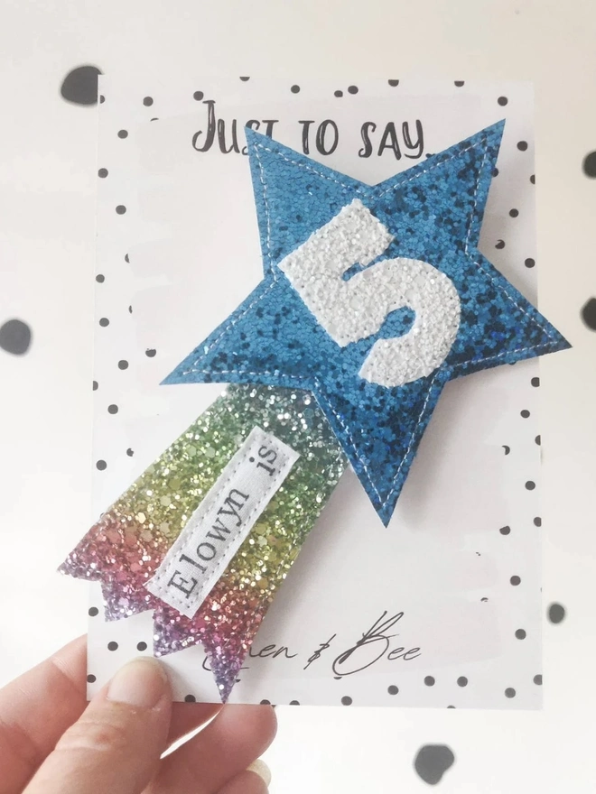 Small Personalised Glitter Shooting Star Birthday Badge