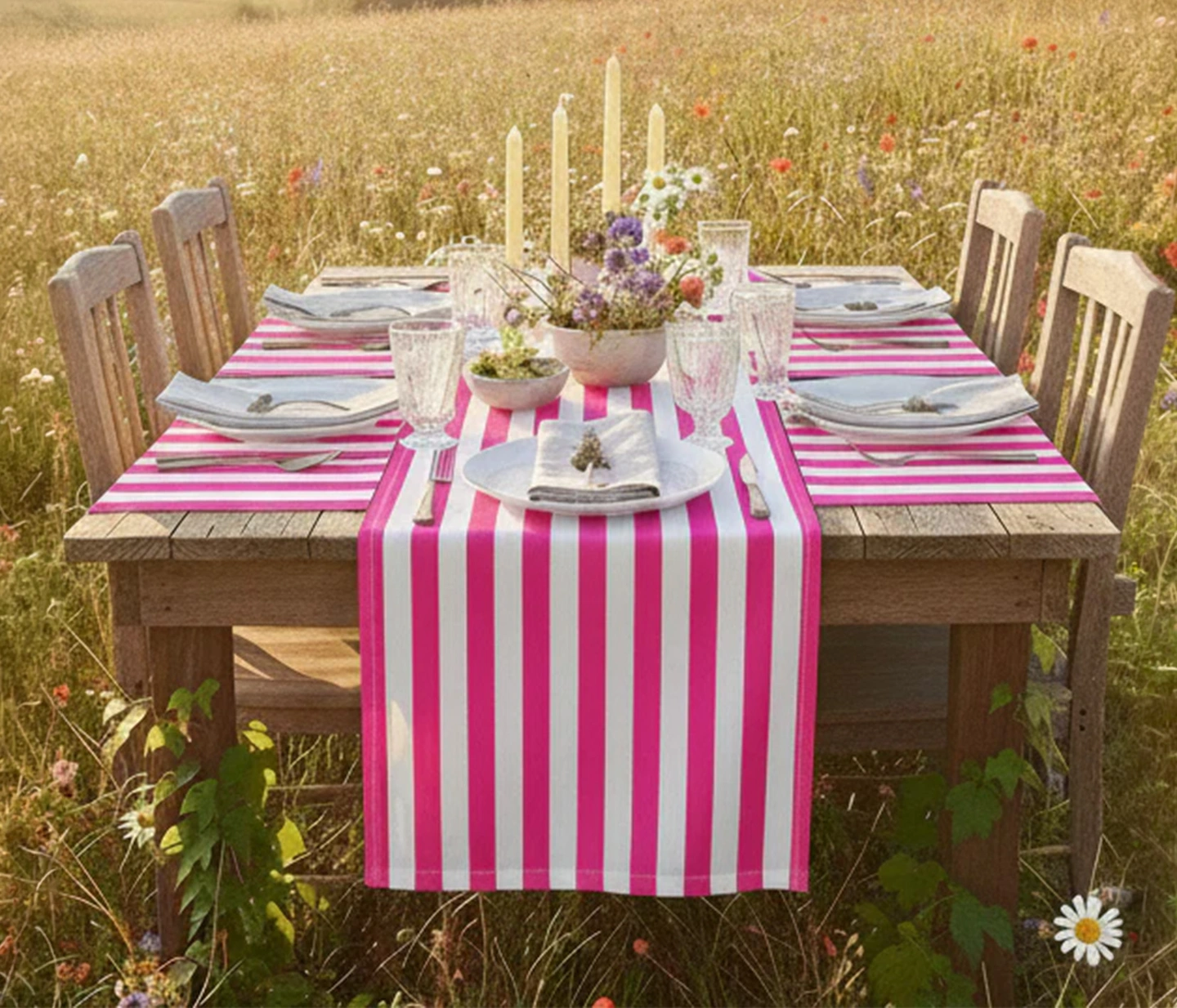 Striped pink tablecloth