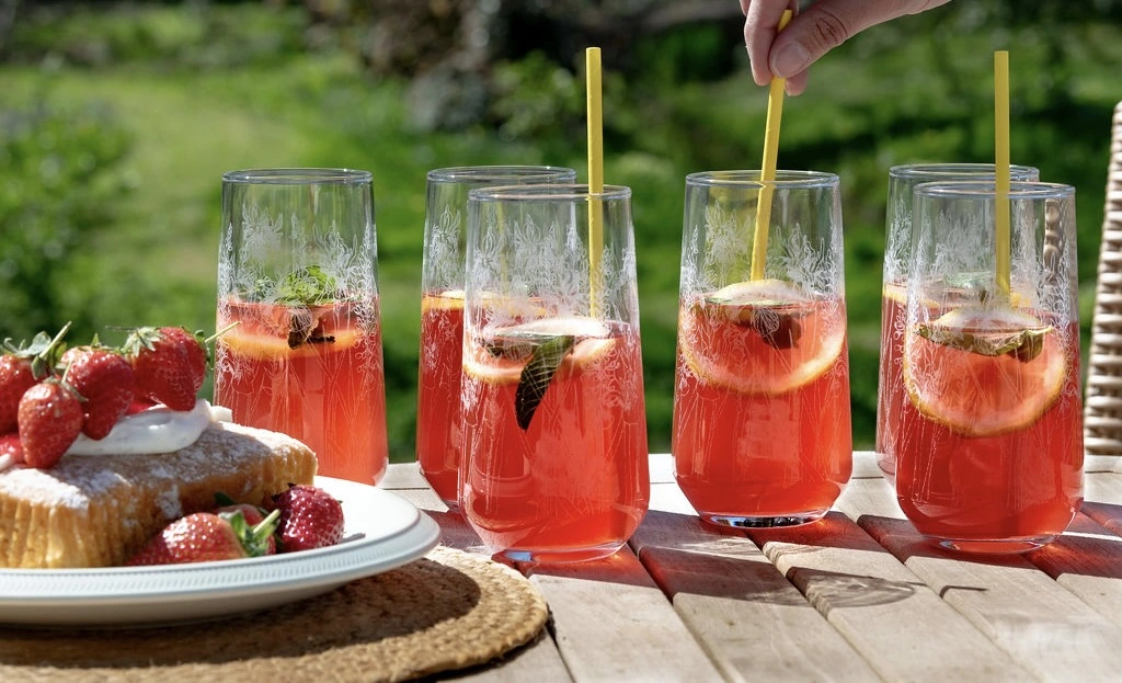 Etched floral pimms glasses
