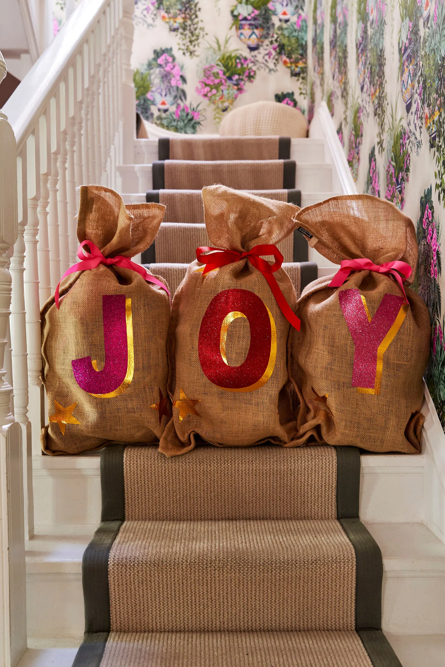 Joy Christmas Glitter Sacks