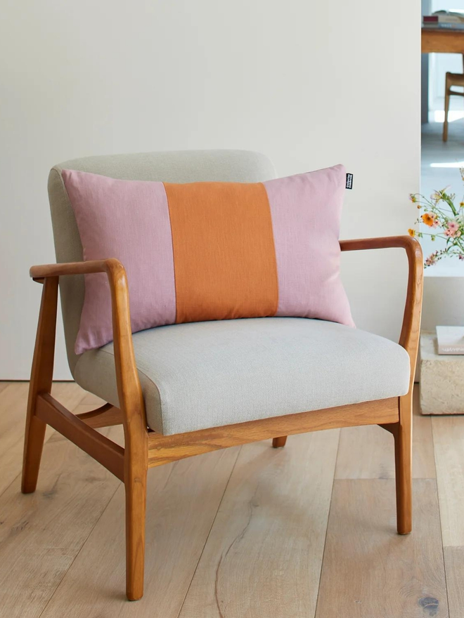 Colour Block Linen Cushion – Dusky/Ginger