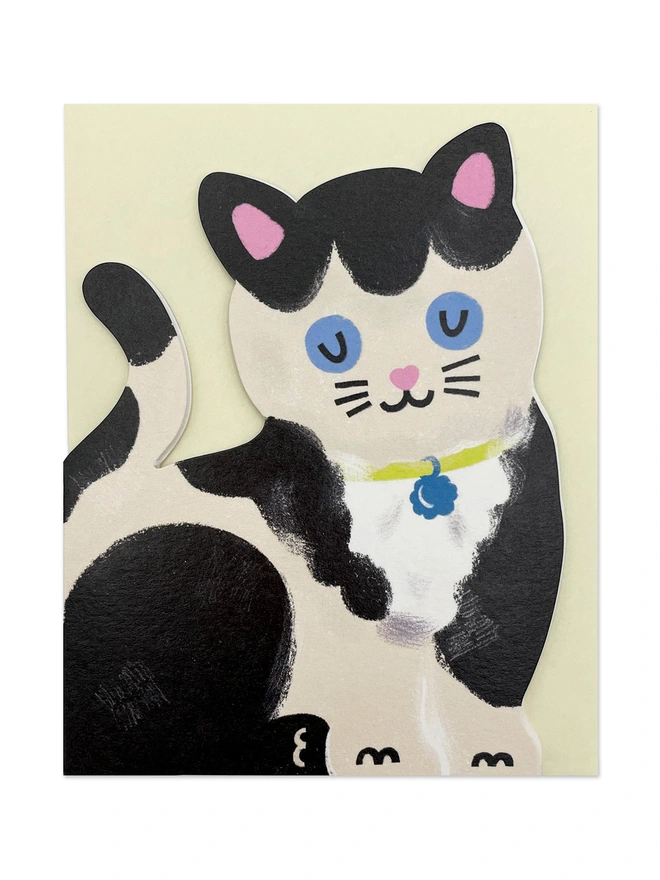 Cute Black & White Kitten Mini Greeting Card For Cat Lovers | Raspberry Blossom