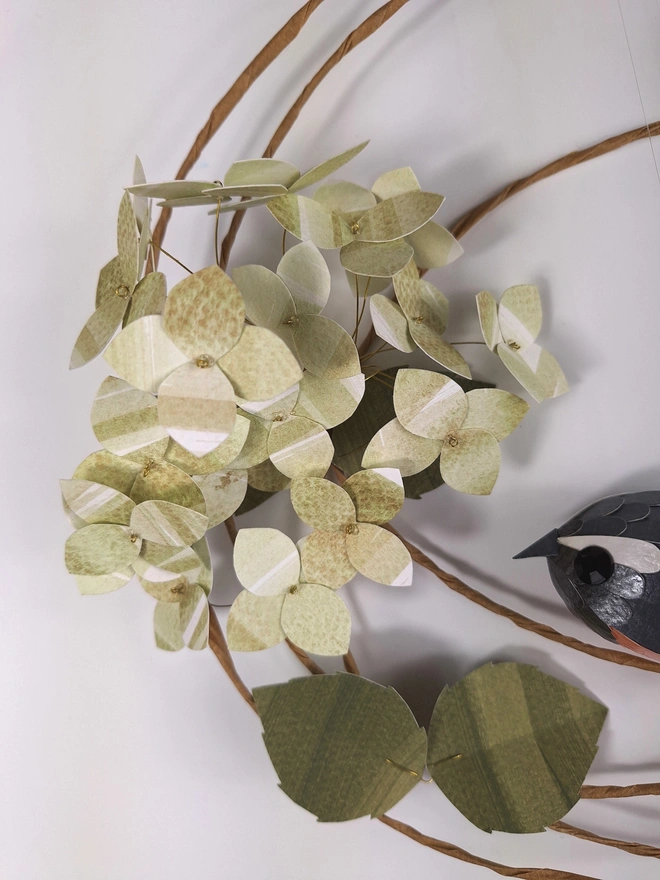 close up of handmade paper hydrangea flowers