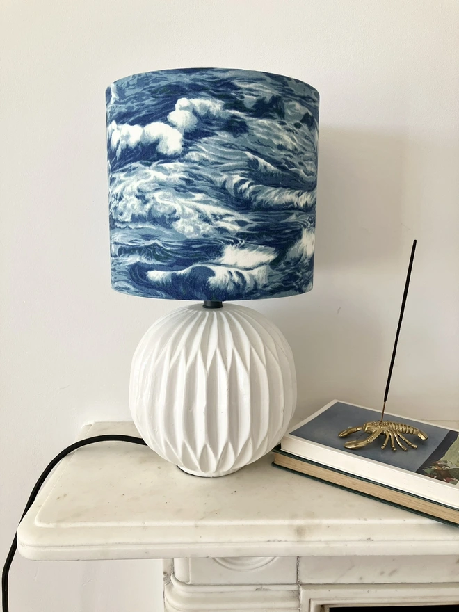 Lampshade, Bedside Lampshade, Seaside Decor, Home Decor, Drum Lampshade, Table Lampshade, Ceiling Lampshade, Beach Decor, Sea Decor, Ocean Waves Lampshade, Waves Lampshade, Blue Lampshade