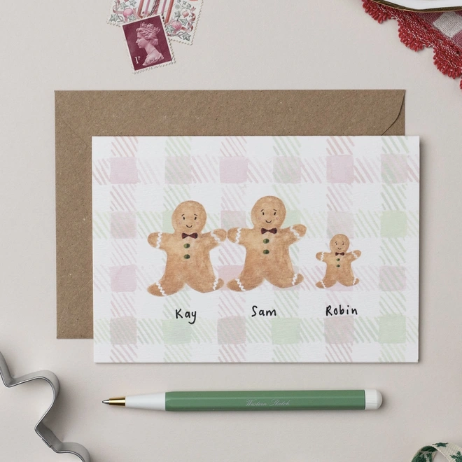 Gingerbread family personalised Christmas card