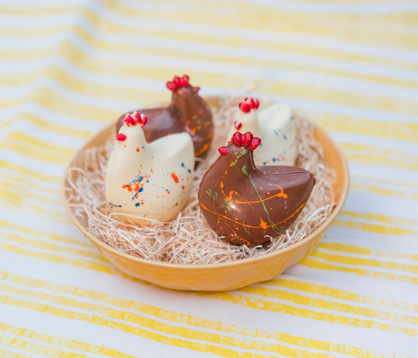 Easter chocolate chickens on some hay