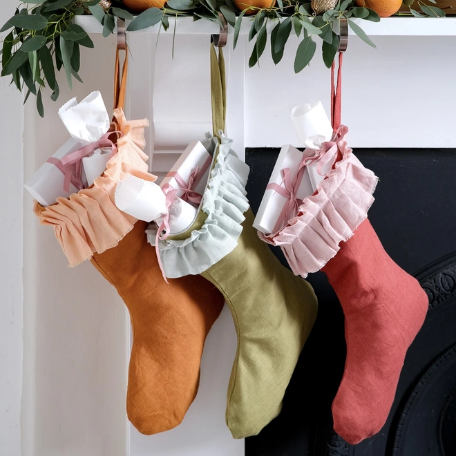 Colourful ruffled Christmas stockings