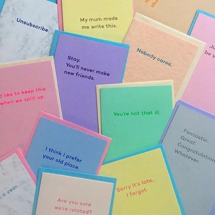 Selection of mean mail cards in pastel colours 